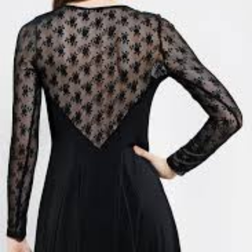 Kimchi Blue Black Skater Dress with Lace Sleeves